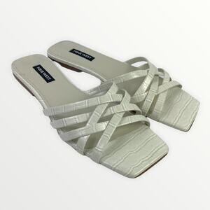 Nine West Halen Flat Square Toe Croc Embossed Slide Sandals Size 8